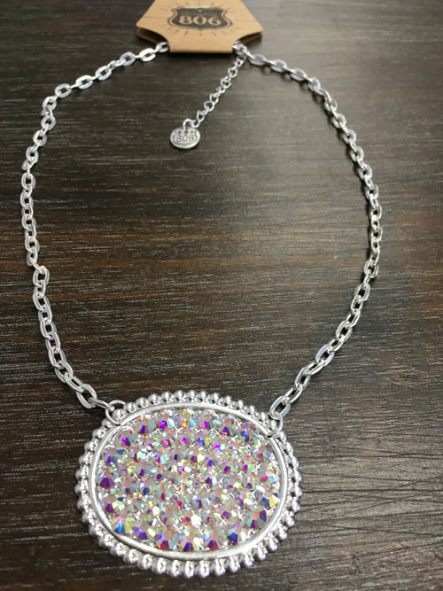 Sideways Medium Opal w/Crystals Necklace