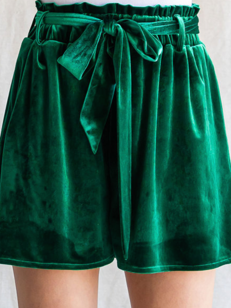 Emerald Jeweled Tone Velvet Shorts