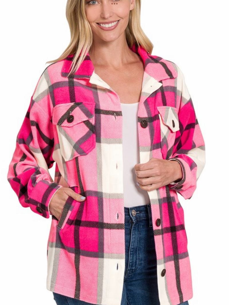 Shacket Hot Pink Plaid