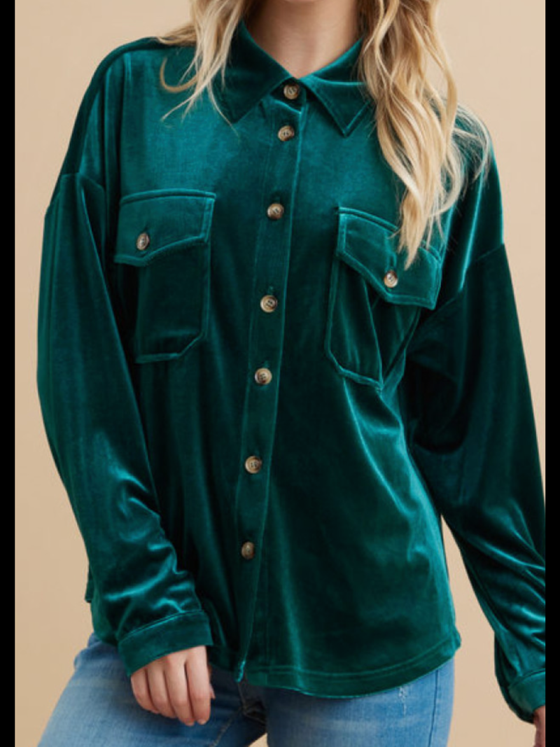 Velvet Jeweled Tone Emerald Shirt