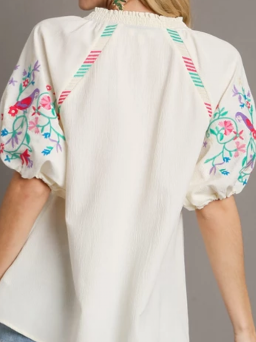 Embroidery Spring Bird Top