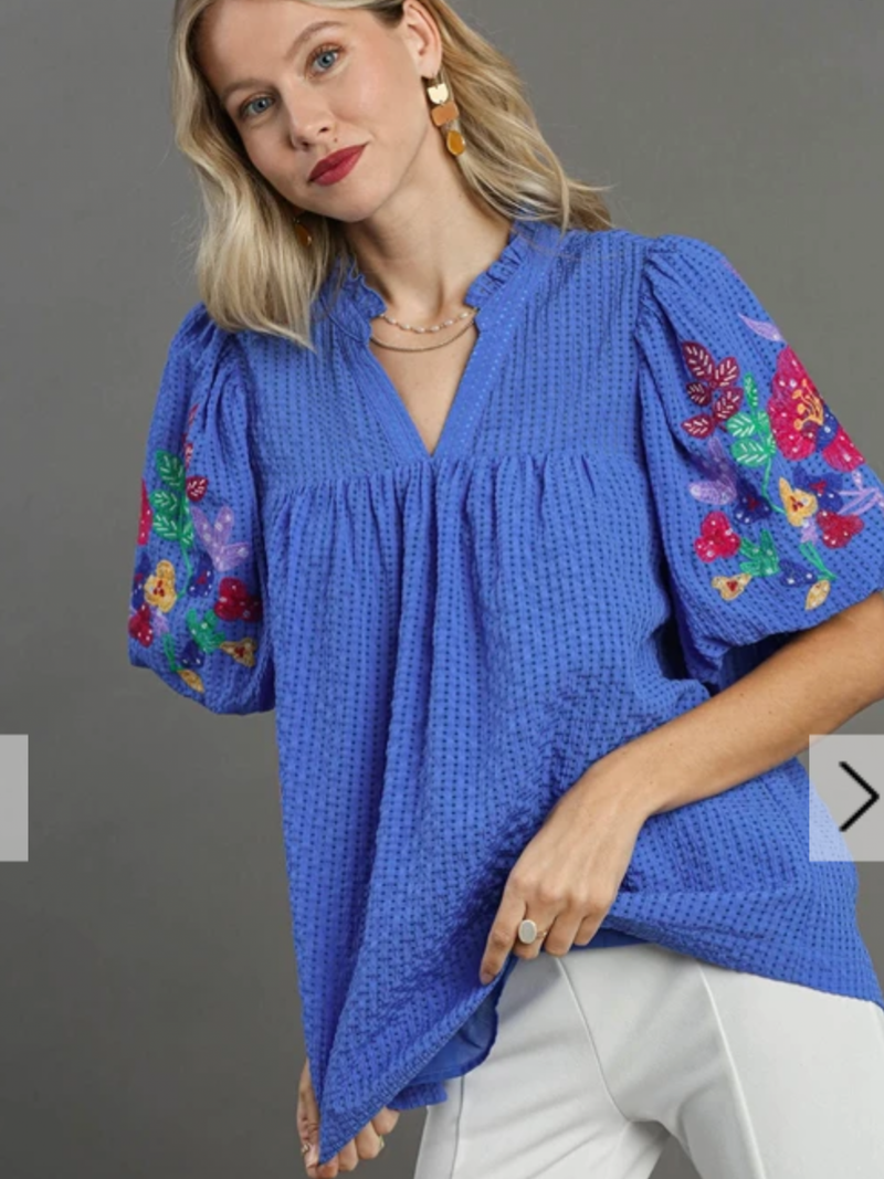 Embroidered Blue Blouse