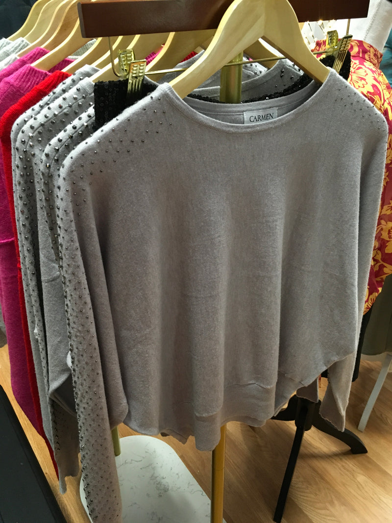 Rhinestone Sleeve Grey Sweater