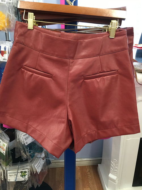 Faux Leather Wine Shorts