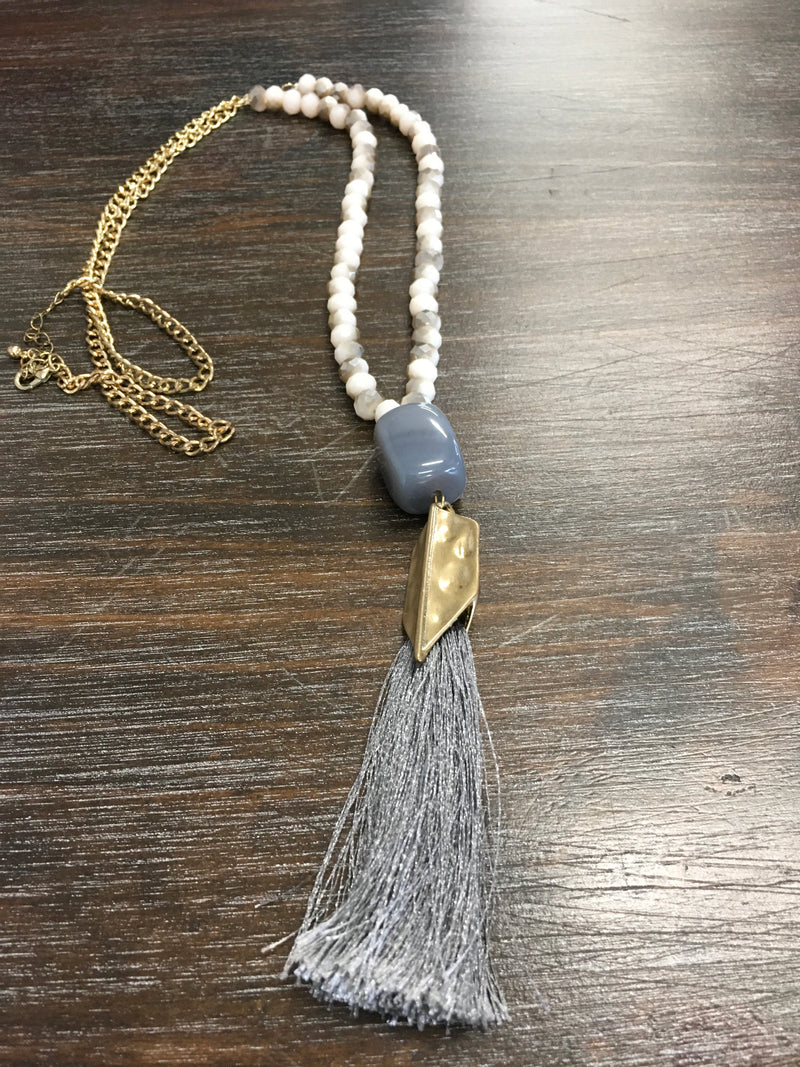 Tassel & Glass Beads Long Necklace